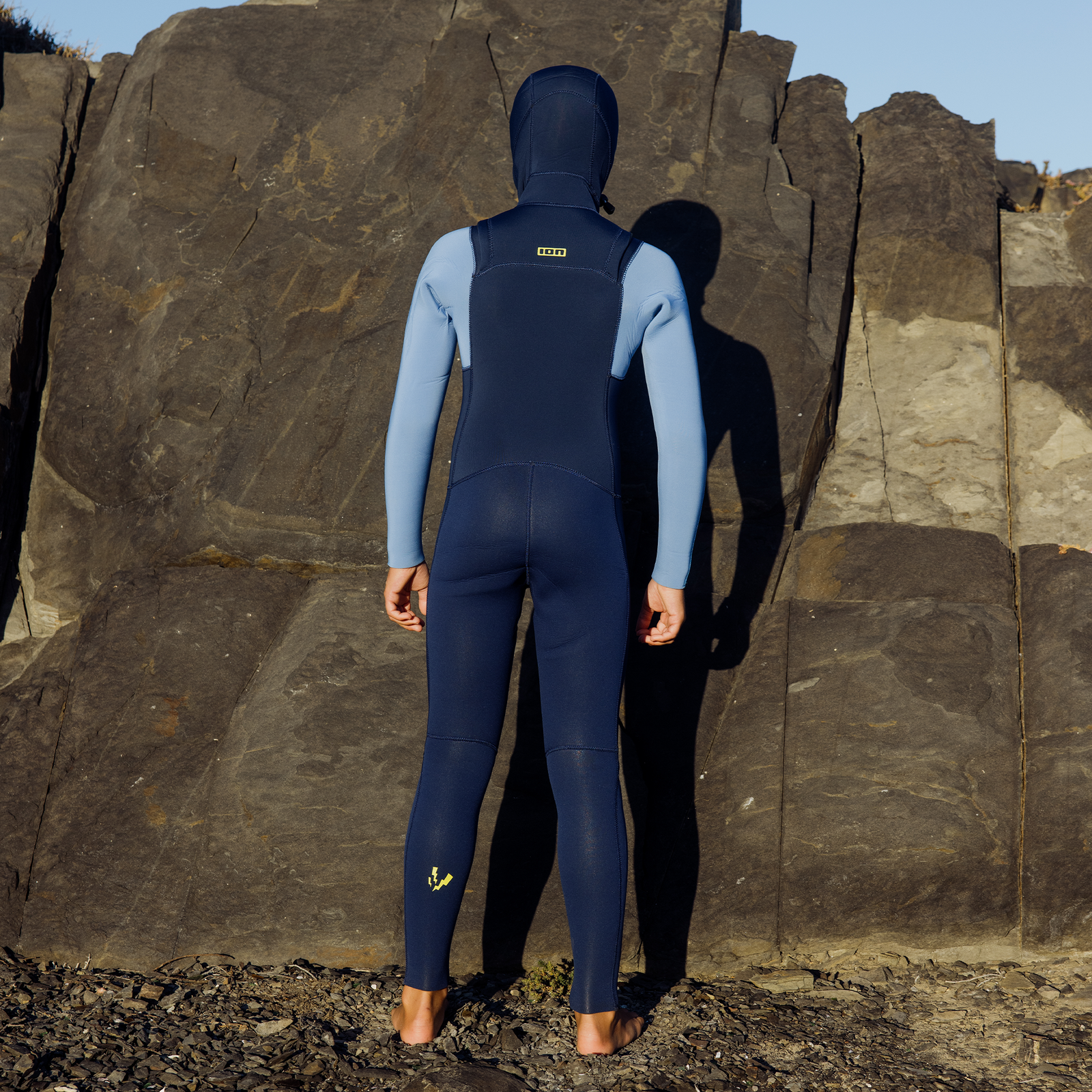ION Capture 6/5 mm Frontzip Neoprenanzug mit Kapuze für Kinder in dunkelblau und hellblau