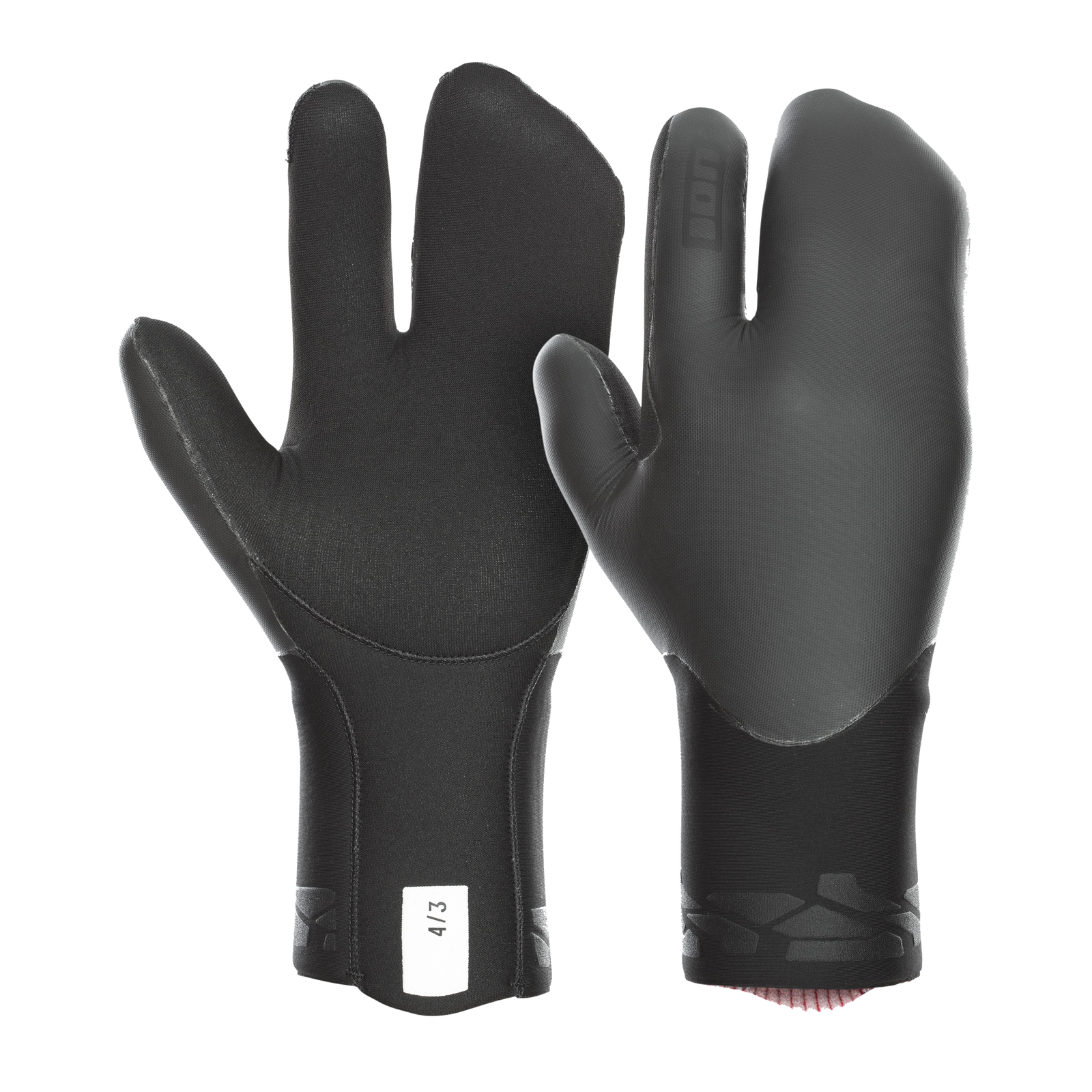 ION Lobster Mitten 4/3 moufles en néoprène en noir, vue paume et dos