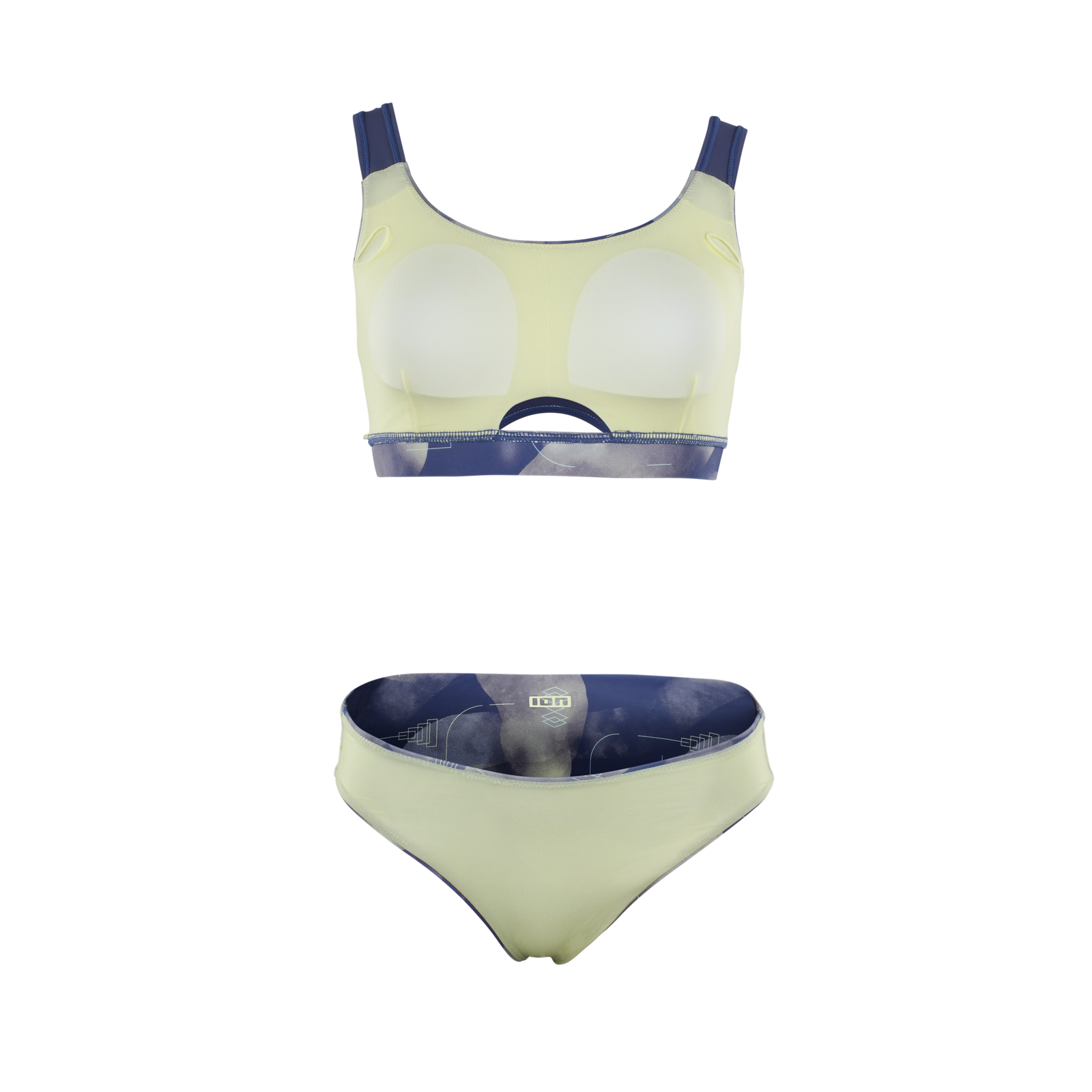 ION Water Surfkini Damen Bikini in hellgelb und marineblau mit Sport-BH-Top und Slip