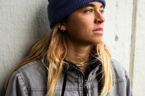 ION Jacket HD Insulated Cotton unisex jacket in washed grey worn by a female model