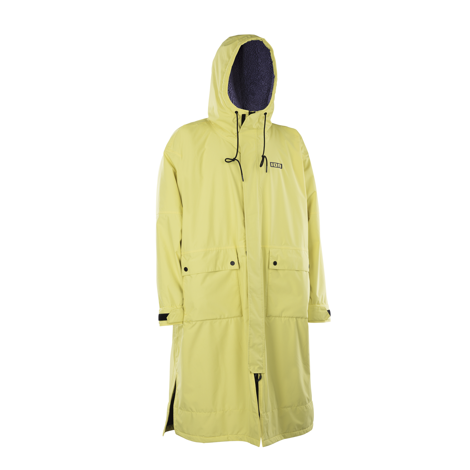 ION Water Jacket Storm Coat unisex rain jacket in lime yellow with sherpa hood lining