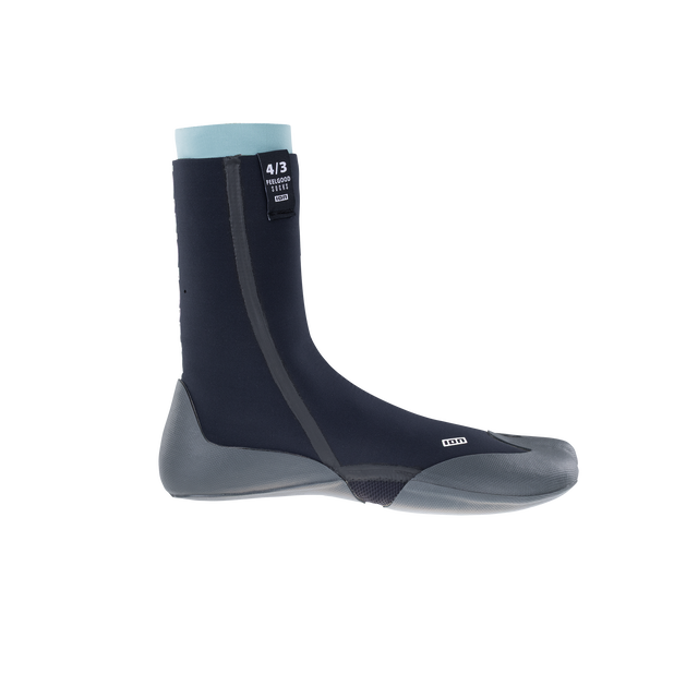 ION Feelgood neoprene fin socks 4/3mm in black and aqua, side view