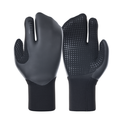 ION Lobster Mitt 4/3mm neoprene mittens in charcoal and black, front and back view