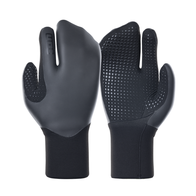 ION Lobster Mitt 4/3mm neoprene mittens in charcoal and black, front and back view