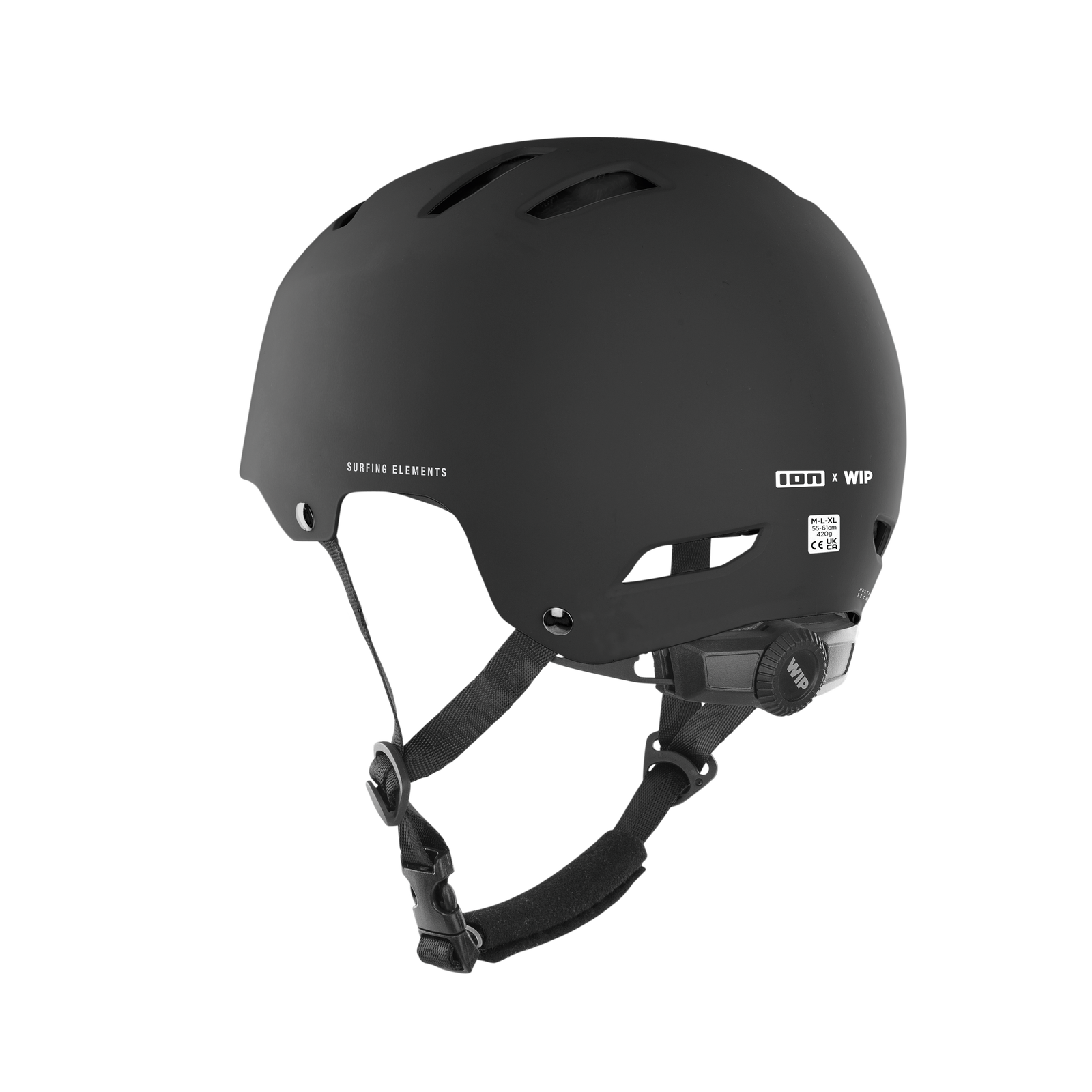 ION Slash Core helmet in black with 360° fit system, three-quarter view