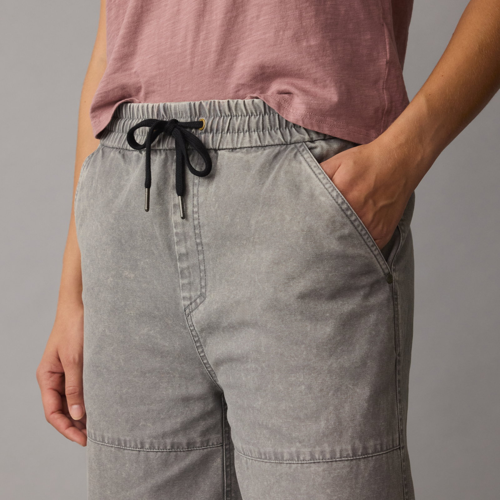 ION Pants HD Cotton Hose in stone grey mit elastischem Bund und Kordelzug, Detailansicht