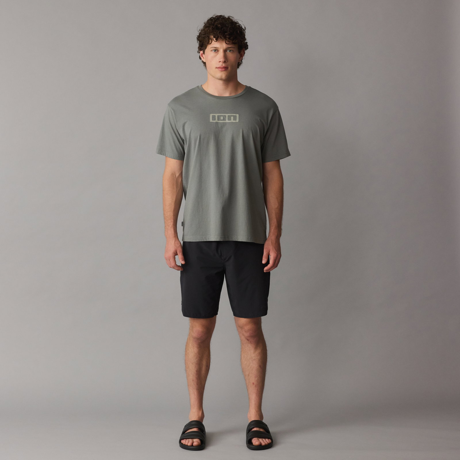 ION Ionic short sleeve men's t-shirt in sage grey with crew neck and chest logo