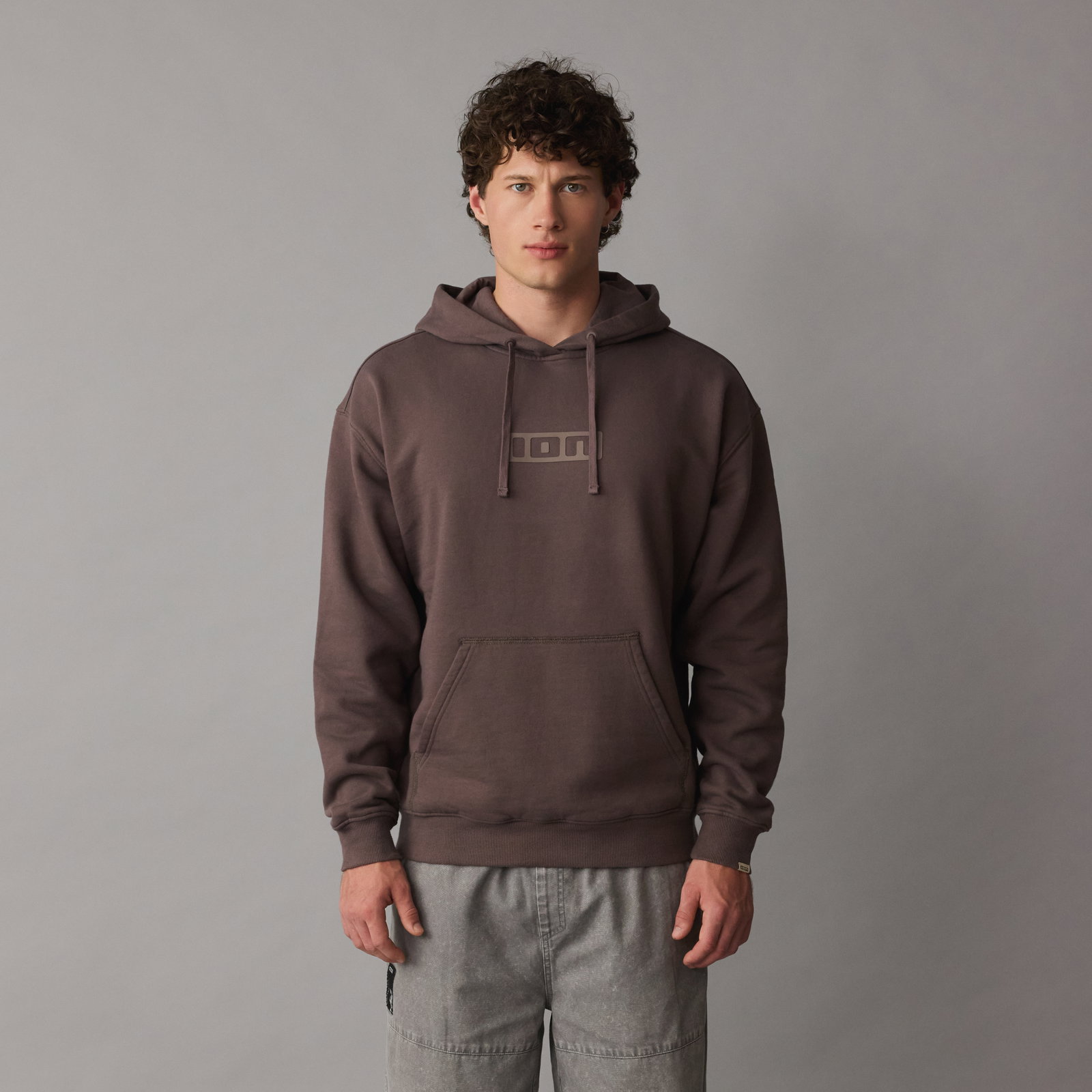 ION Ionic men's hoodie in driftwood, front view on model