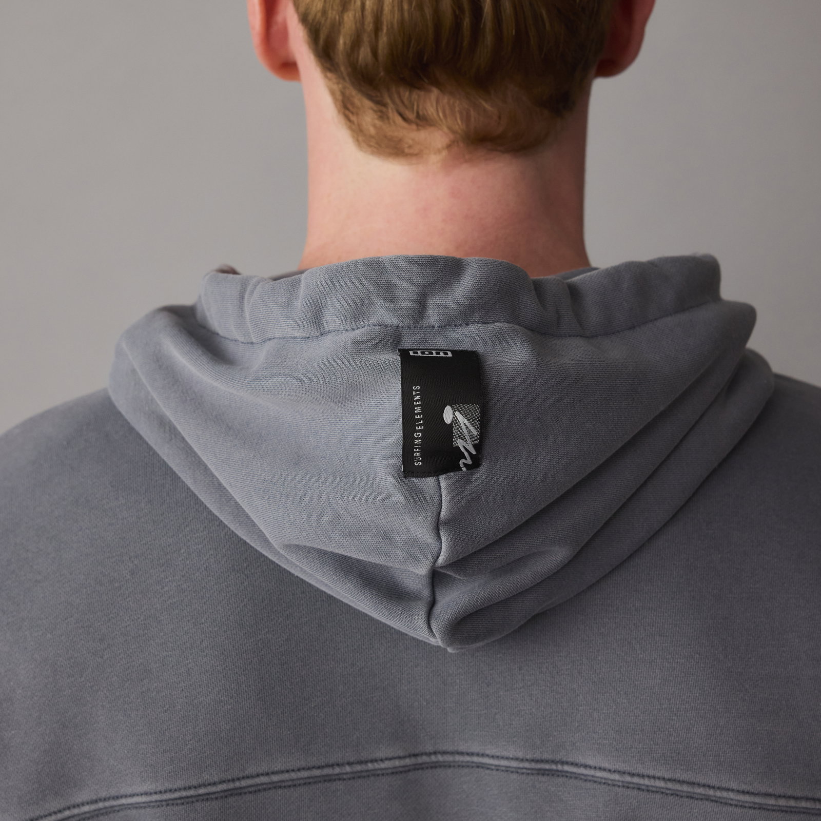 ION Surfing Elements men's hoodie in slate grey — back view showing hood and brand label