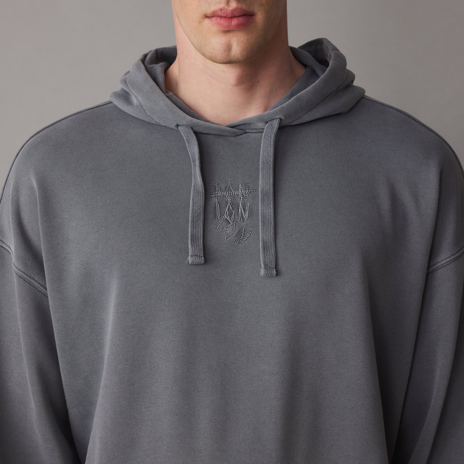 ION Surfing Elements men's hoodie in slate grey with drawstring hood and tonal embroidered logo