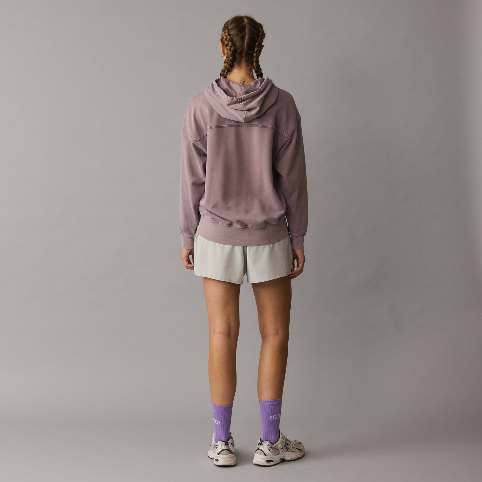 ION No bad days women's hoodie in dusty mauve, back view on model