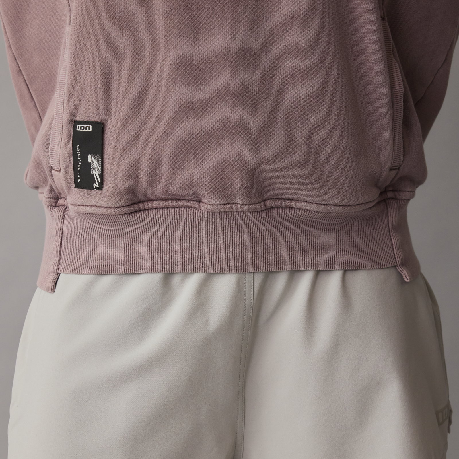 ION No bad days women's hoodie in dusty mauve – hem detail with ribbed waistband