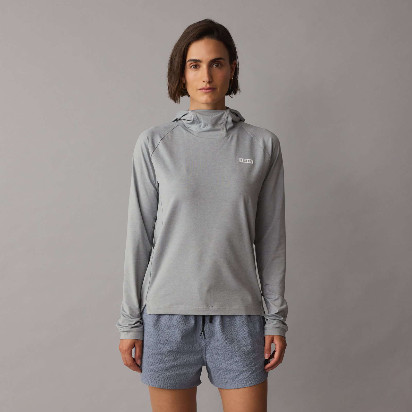 ION Storm Pro maglia UV a maniche lunghe con cappuccio donna in grigio melange