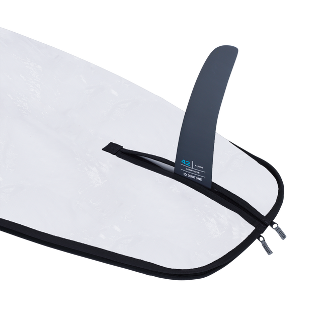 ION Core Stubby windsurf board bag with fin slot and zipper in white and charcoal