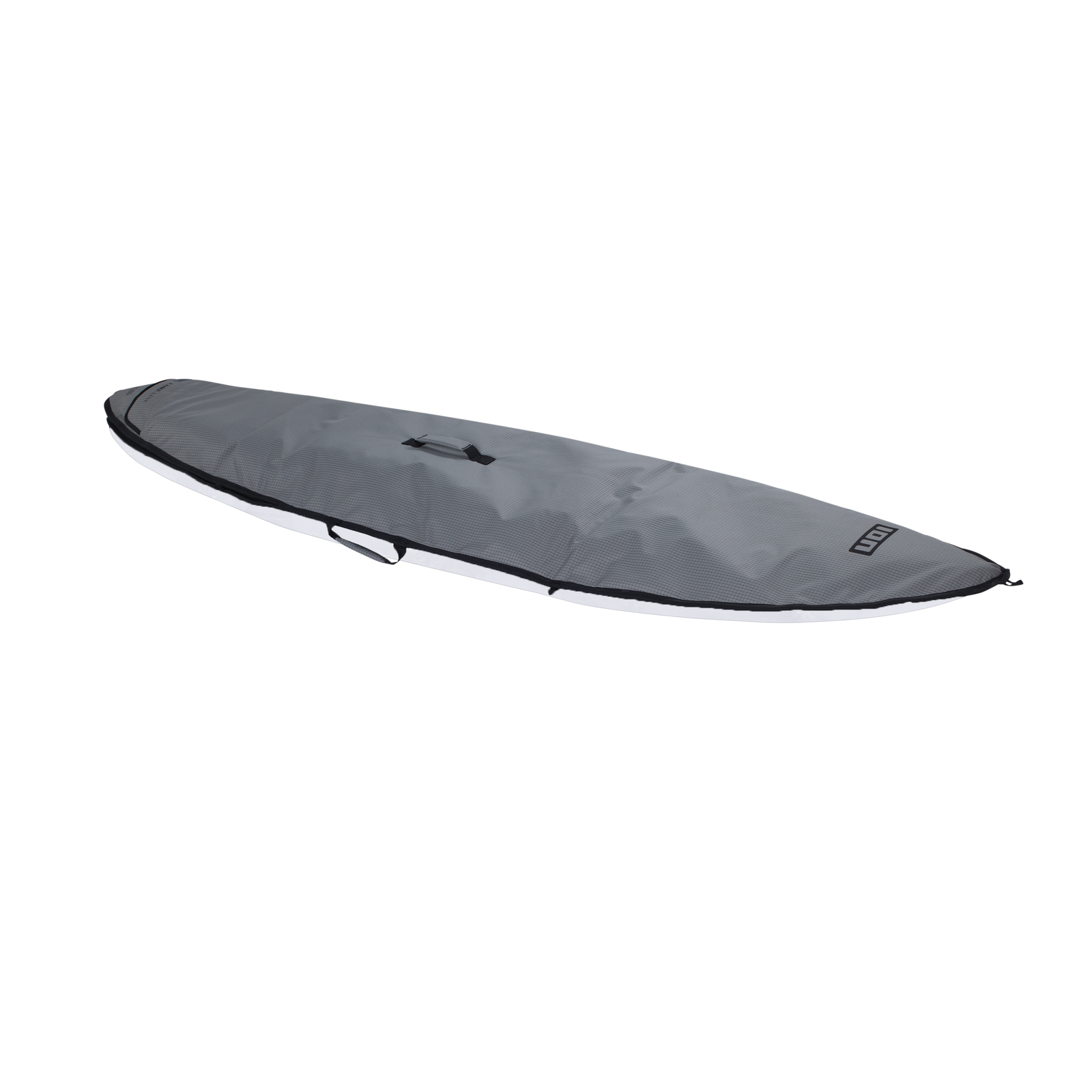 ION Core foil downwinder boardbag in charcoal grey with white padded base