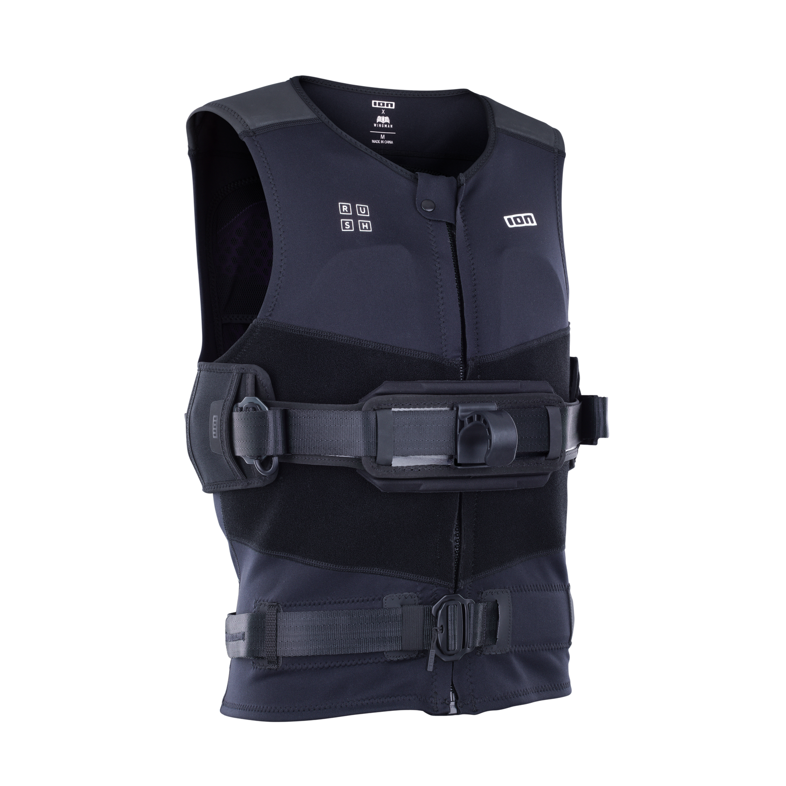 ION Rush waist harness vest in charcoal black with integrated spreader bar hook and removable belt system