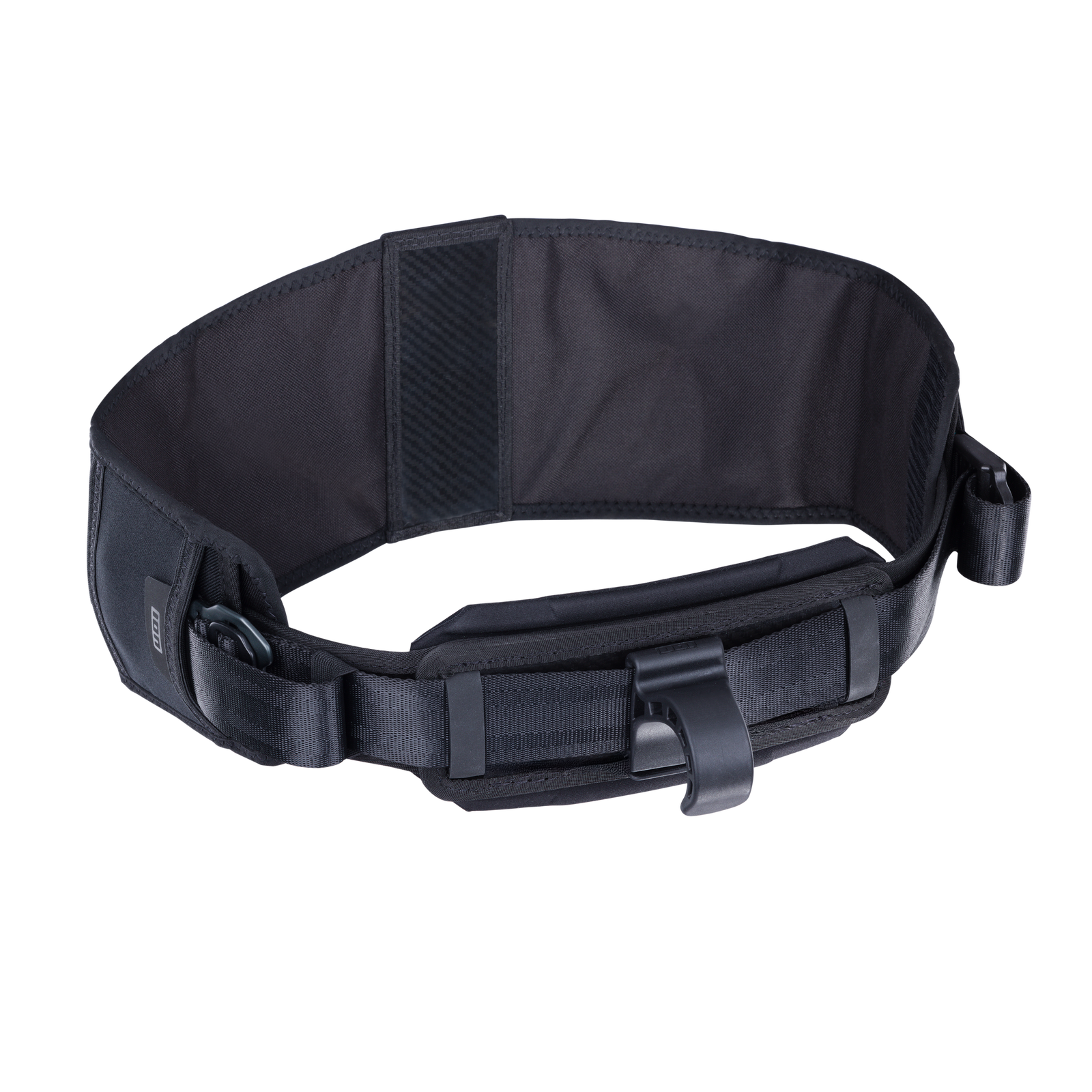 ION Rush waist harness in black with spreader bar hook and removable wing system