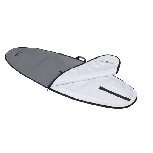 ION Core windsurf board bag in dark charcoal, open showing white interior