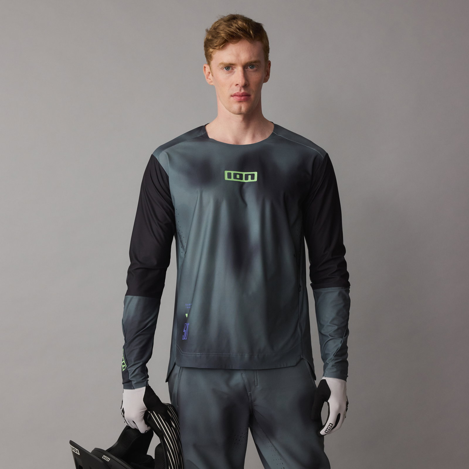 ION Scrub UTAH LS Langarm-Cycling-Jersey in dunkelgrau und schwarz für Mountainbike-Freeride