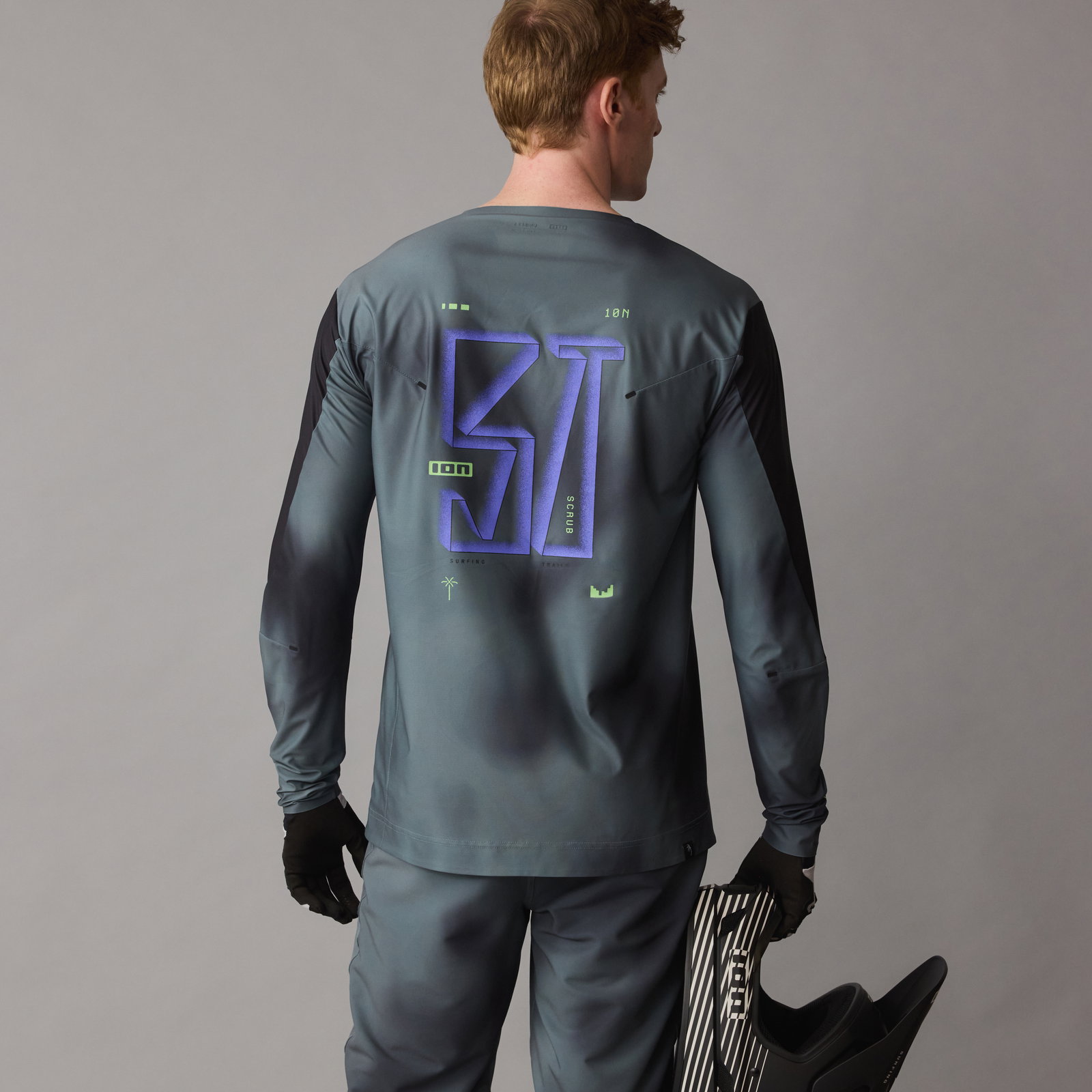 ION Scrub UTAH Langarm Cycling Jersey in schiefergrau für Freeride Mountainbike Rückenansicht