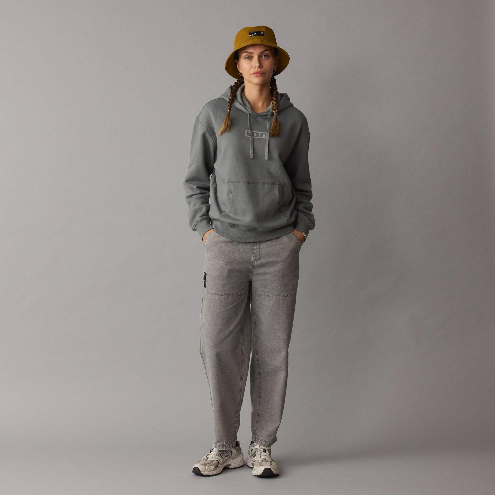 ION Ionic women's hoodie in sage grey with drop shoulder cut and kangaroo pocket