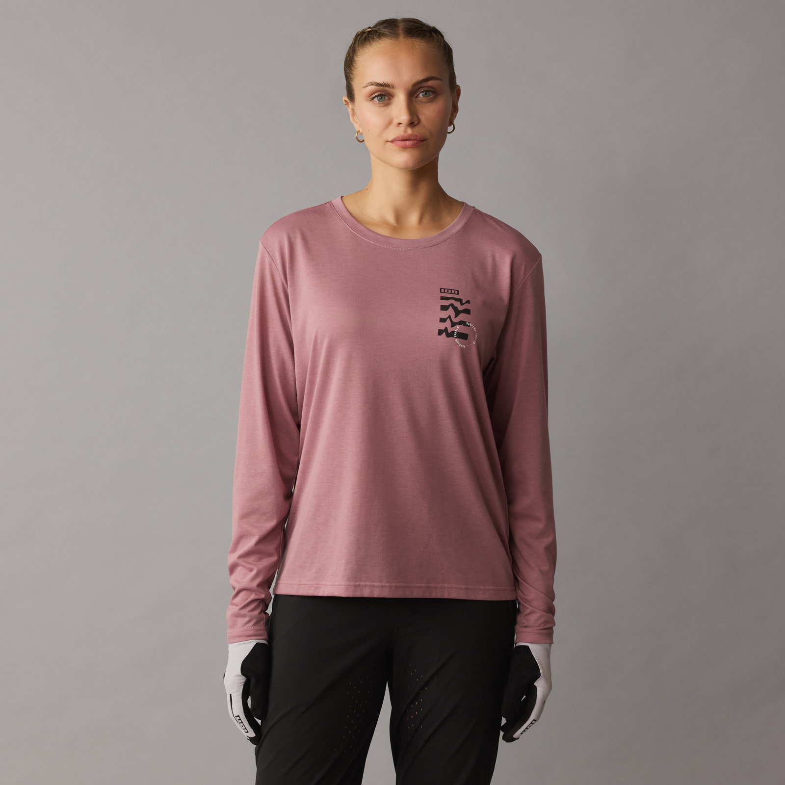 Maillot vélo manches longues ION Ionic femme en rose poudré pour le VTT