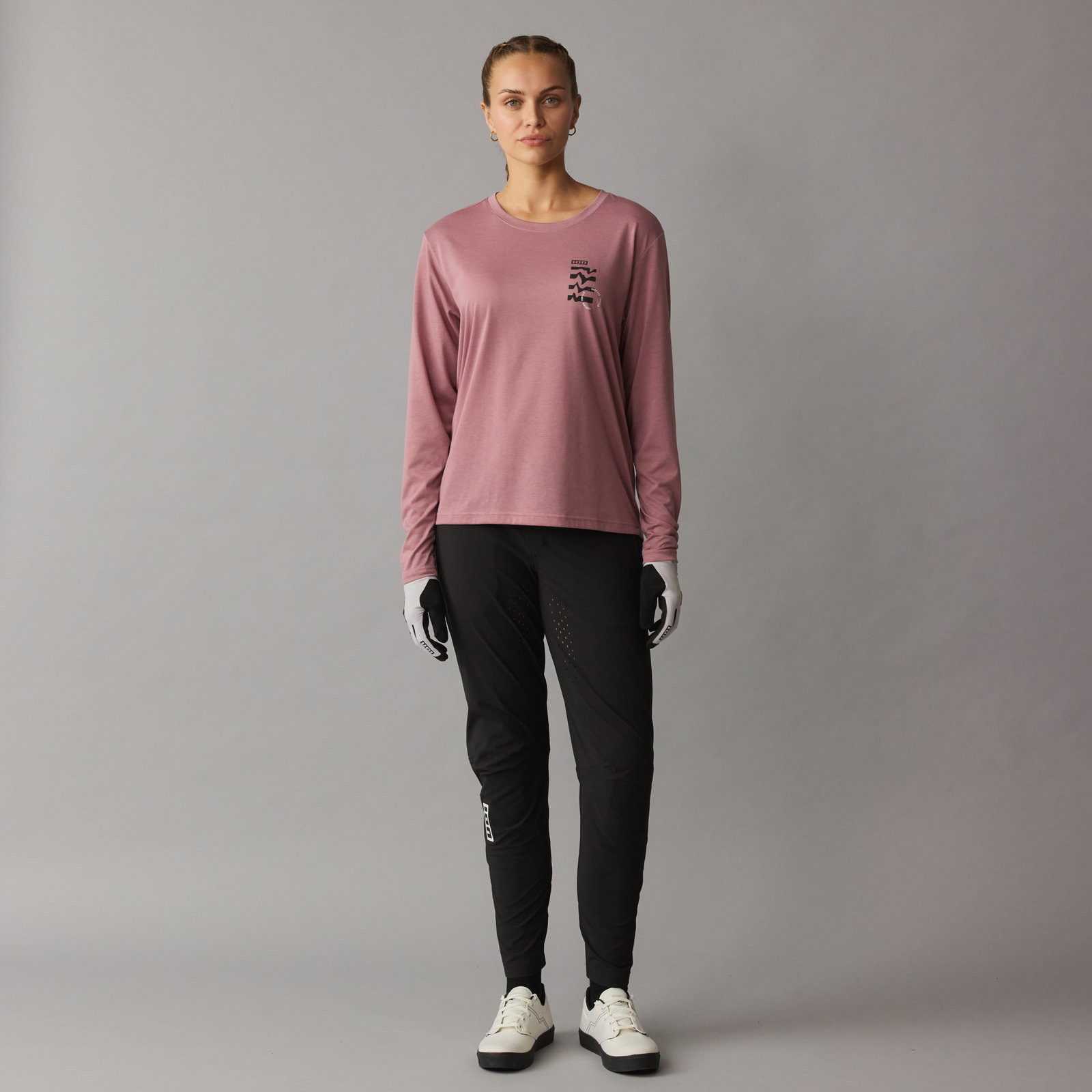 ION Bike Ionic maillot cyclisme manches longues femme en rose poudré pour VTT et trail
