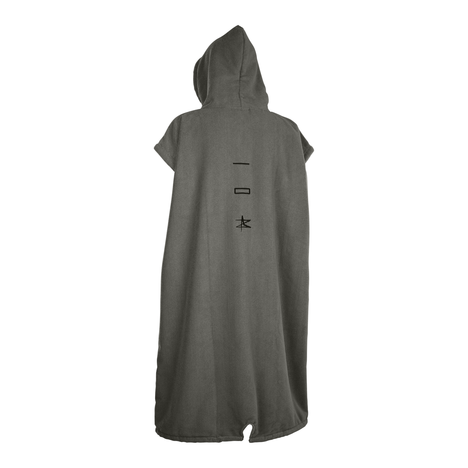 ION Element poncho in olive grey with hood, back view