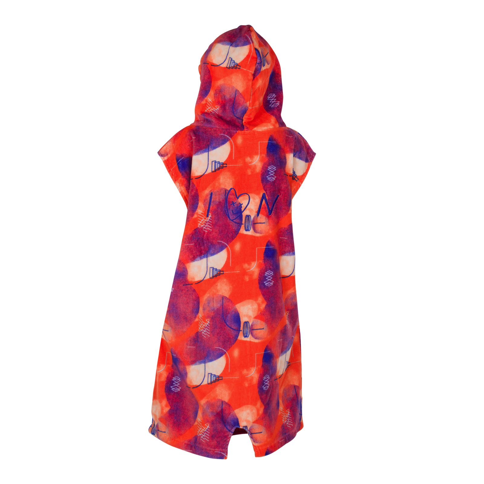 ION Poncho Grom kids changing poncho in tiger red with abstract all-over print and hood