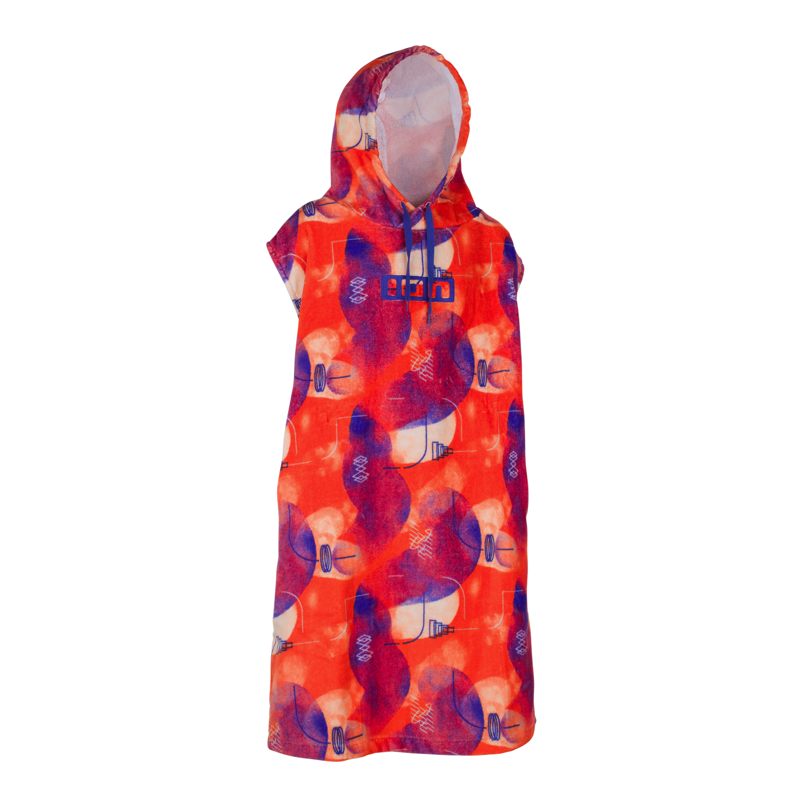 ION Poncho Grom kids hooded cotton poncho in coral red tiger print