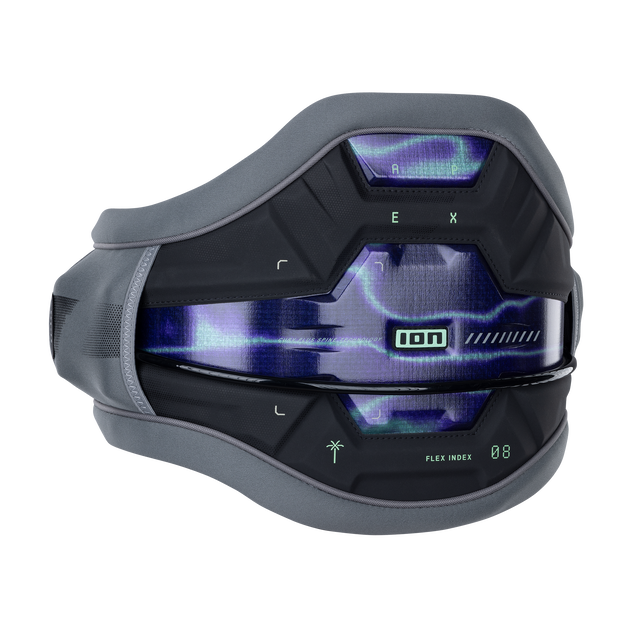 ION Apex waist harness in dark charcoal and violet with Ergo Pad lumbar support and Spectre Bar 2