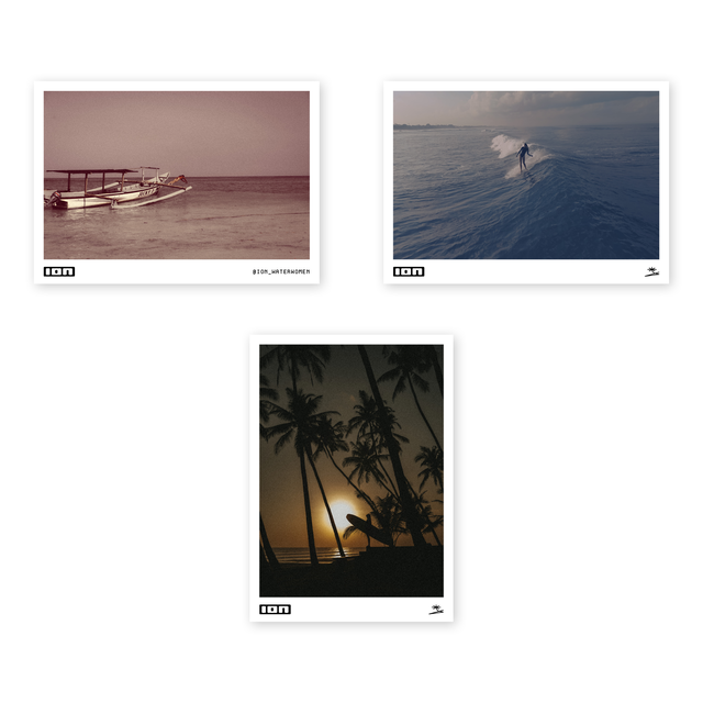 ION Amaze set 3 cartoline con motivi spiaggia, onda e tramonto