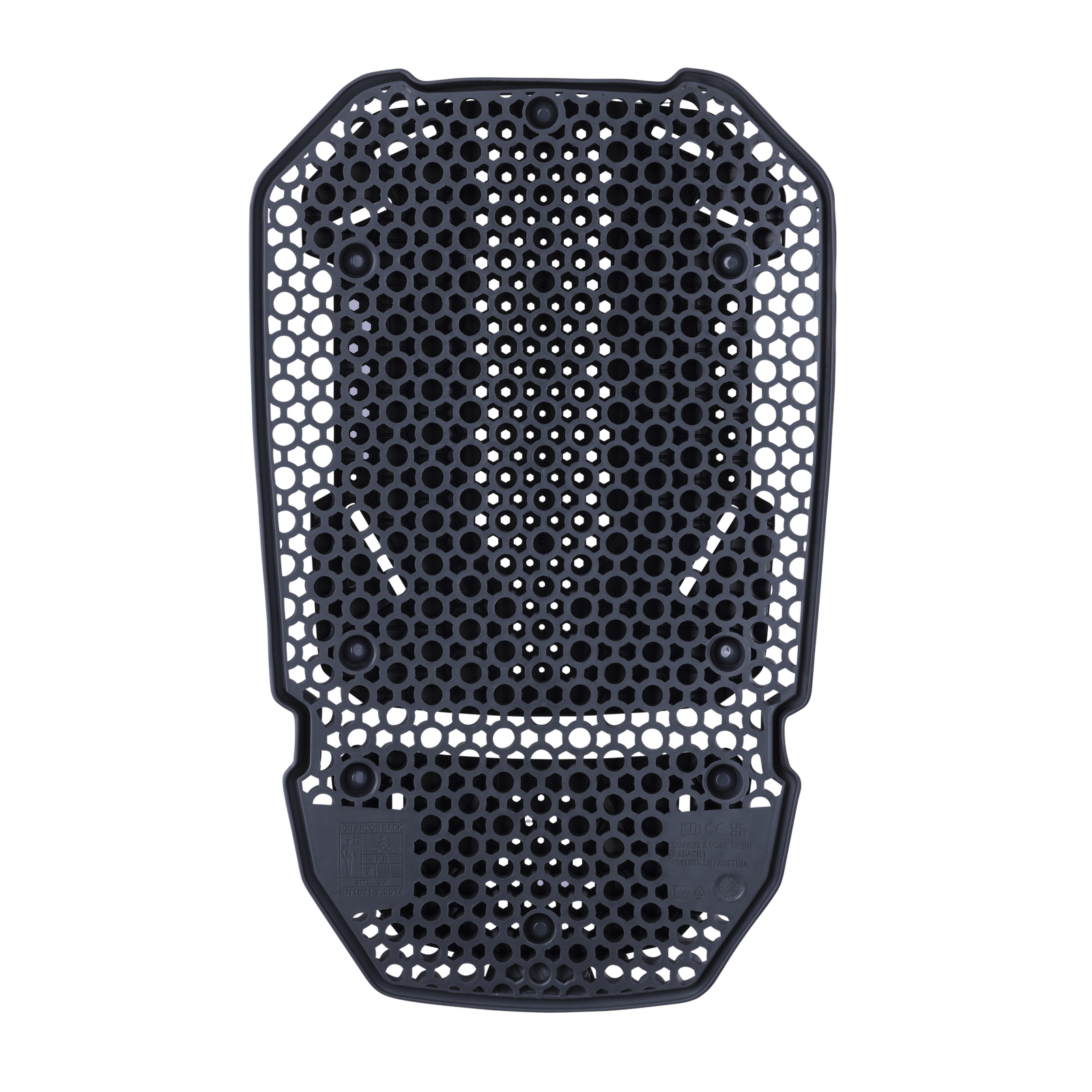 ION Bike ARCON HD back protector in charcoal black with honeycomb ventilation lattice and articulated lumbar section