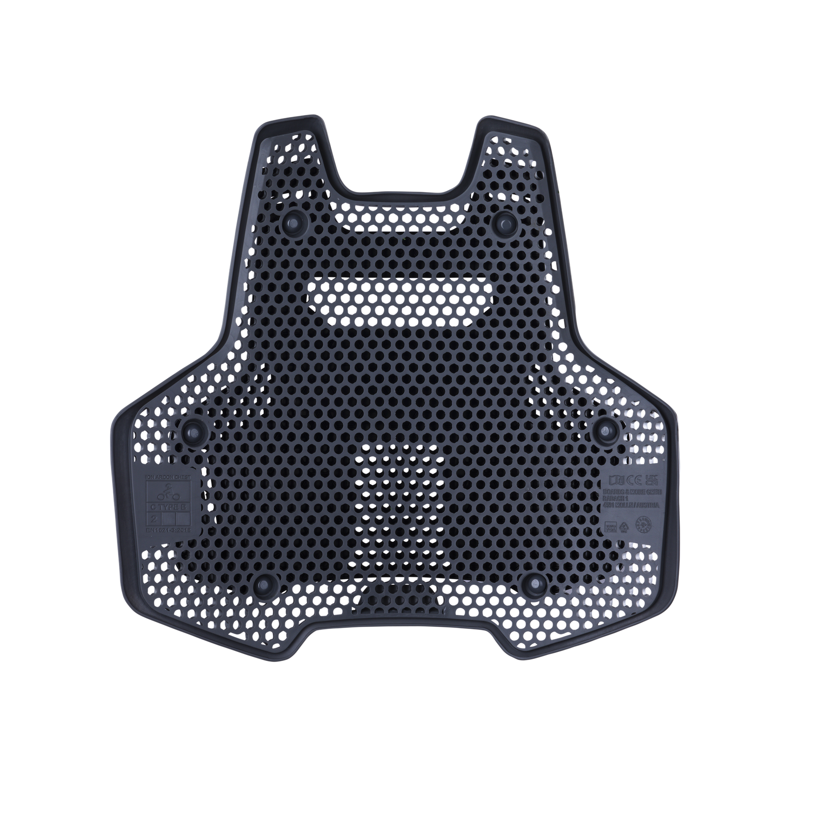 ION Bike ARCON HD chest protector Onesize in black with ventilation perforations front view