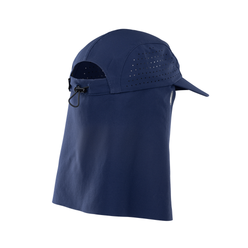 ION Water Surf Cap PRO surf cap with neck flap in navy, three-quarter view with perforated panel