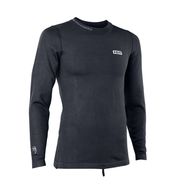 ION Surf Shield long-sleeve unisex rashguard in black, crew-neck surf top with UV protection
