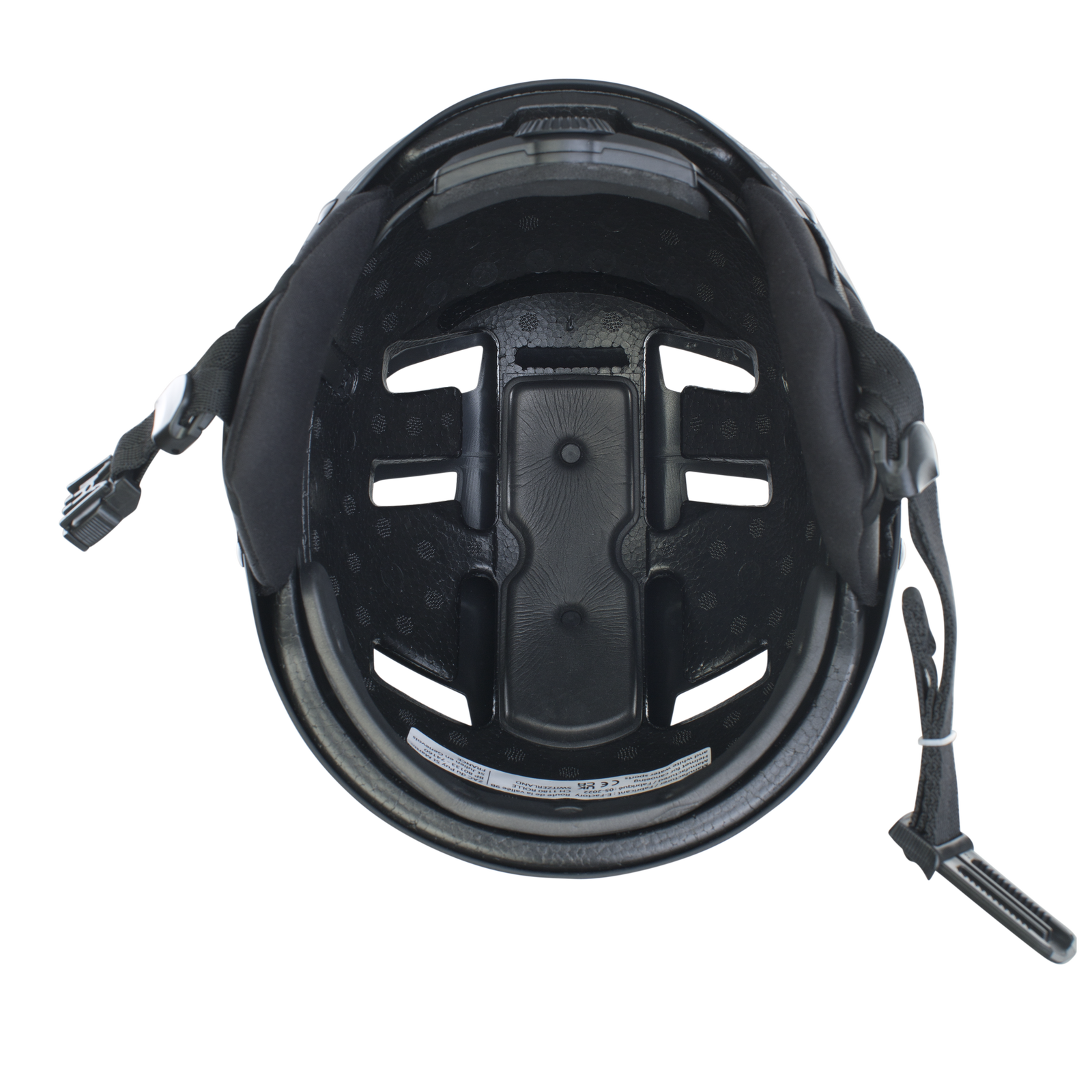ION Slash Amp helmet interior top-down view showing 360°-Fit system and EPS foam liner in black