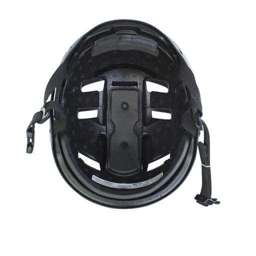 ION Slash Core helmet in black, interior top view showing 360°-Fit retention system and padding