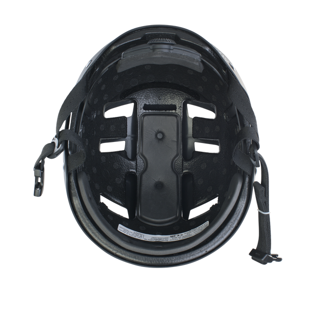 ION Slash Core helmet in black, interior top view showing 360°-Fit retention system and padding