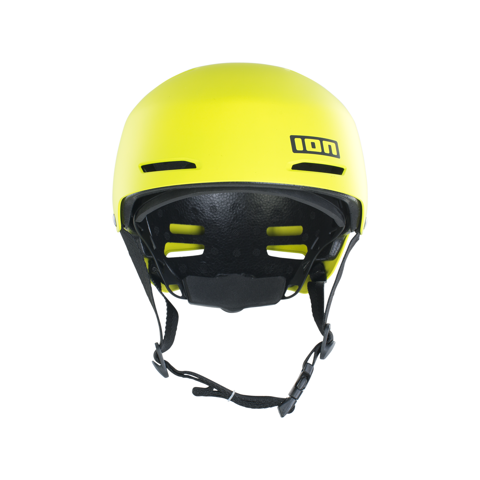 ION Slash Core Helm in acid yellow von vorne mit 360°-Fit-System und schwarzem Kinnriemen
