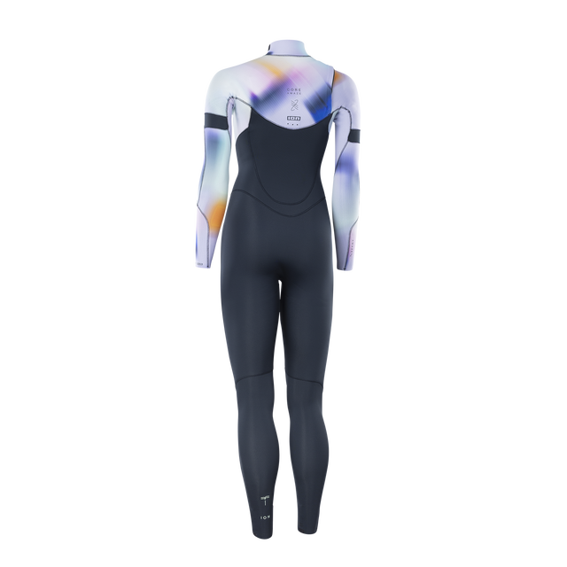 ION Amaze Core 3/2mm front-zip fullsuit women in dark charcoal with abstract print