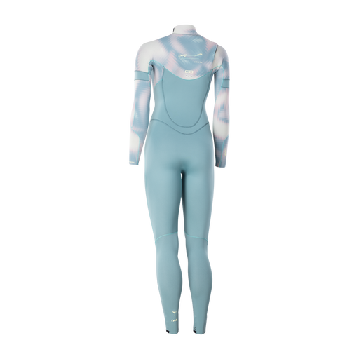 ION Amaze Core 3/2mm front-zip fullsuit women in steel blue and white with abstract print