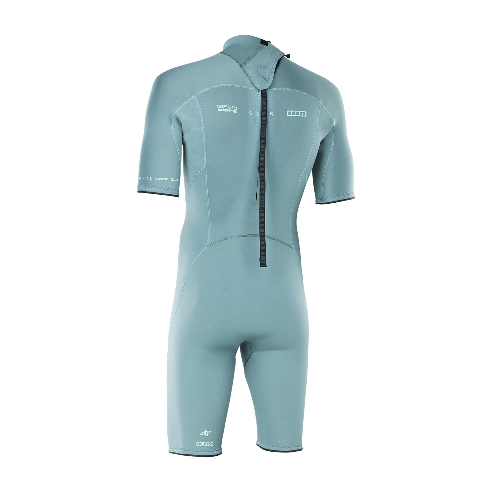 ION Seek Core 2/2mm back-zip shorty wetsuit men in steel teal — back view