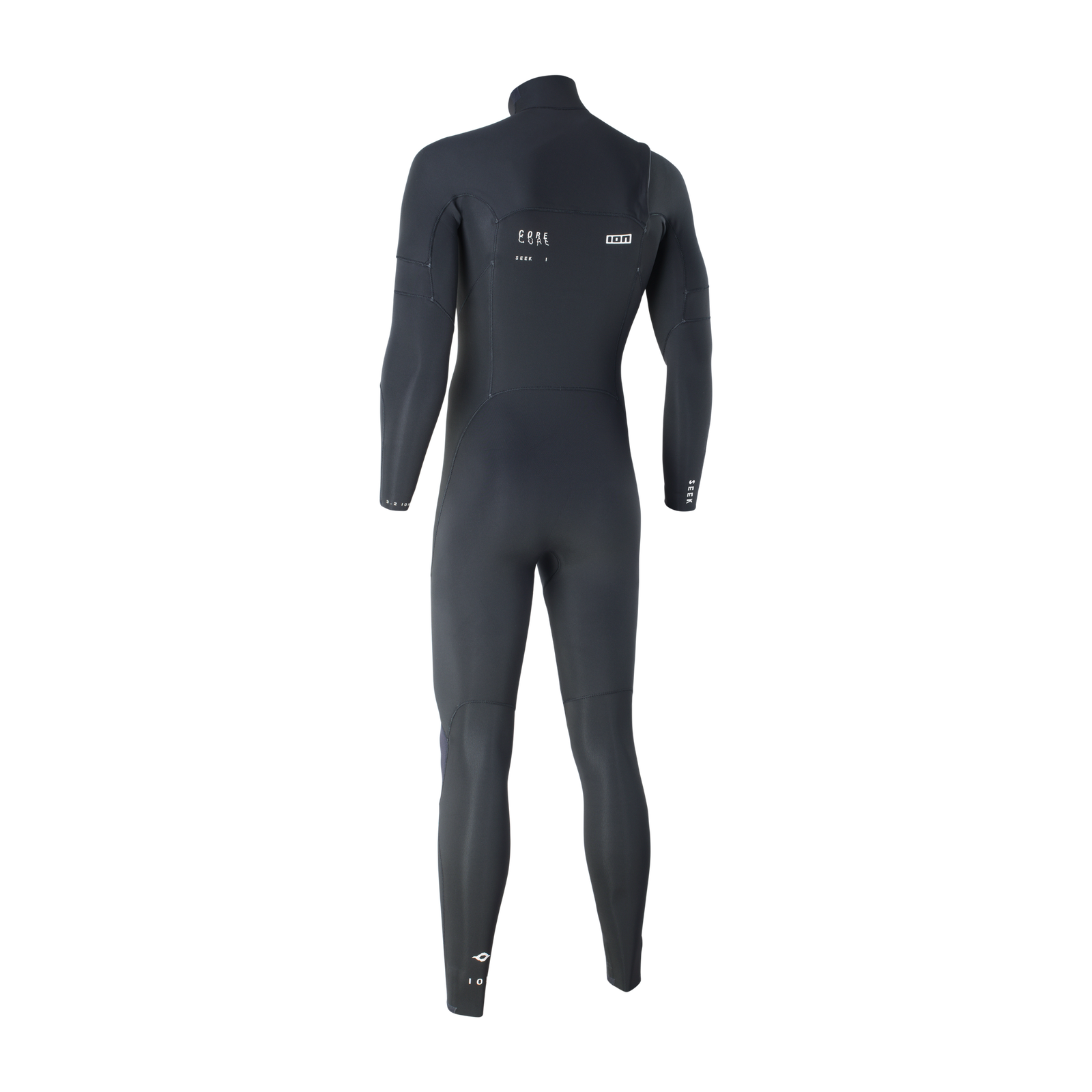 ION Seek Core 3/2mm front-zip fullsuit wetsuit for men in black – back view