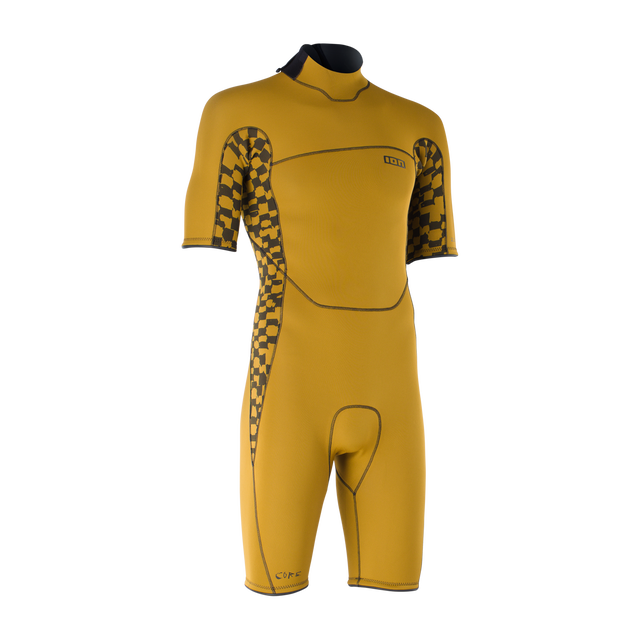 ION Seek Core combinaison shorty 2/2mm back-zip homme en jaune moutarde et noir