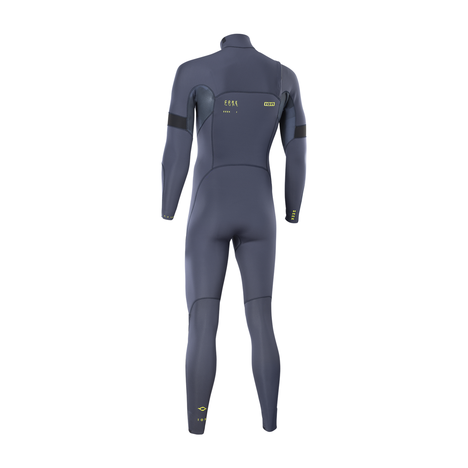 ION Seek Core 5/4mm front-zip fullsuit in slate blue – back view