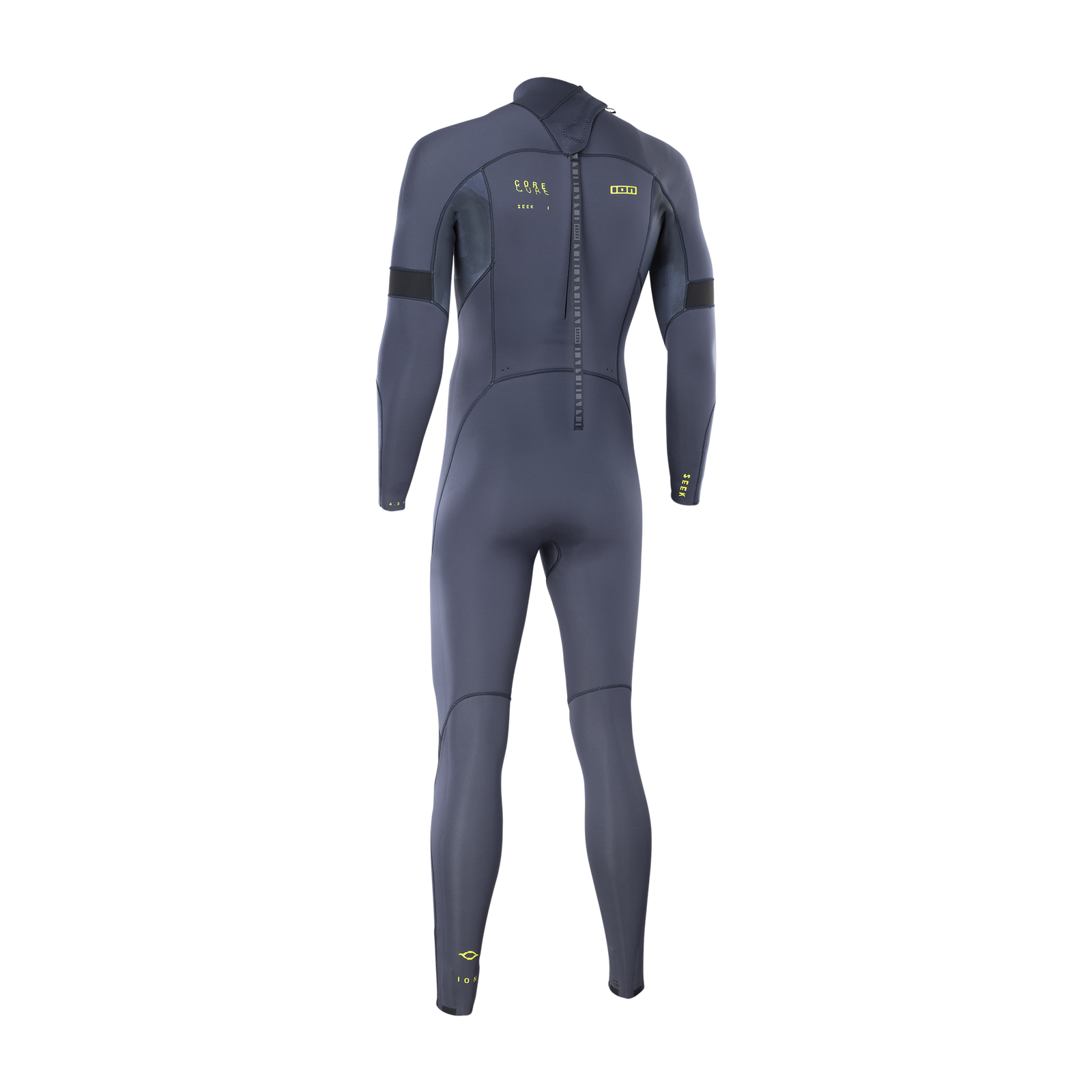 ION Seek Core 4/3mm back-zip fullsuit men in slate blue — back view