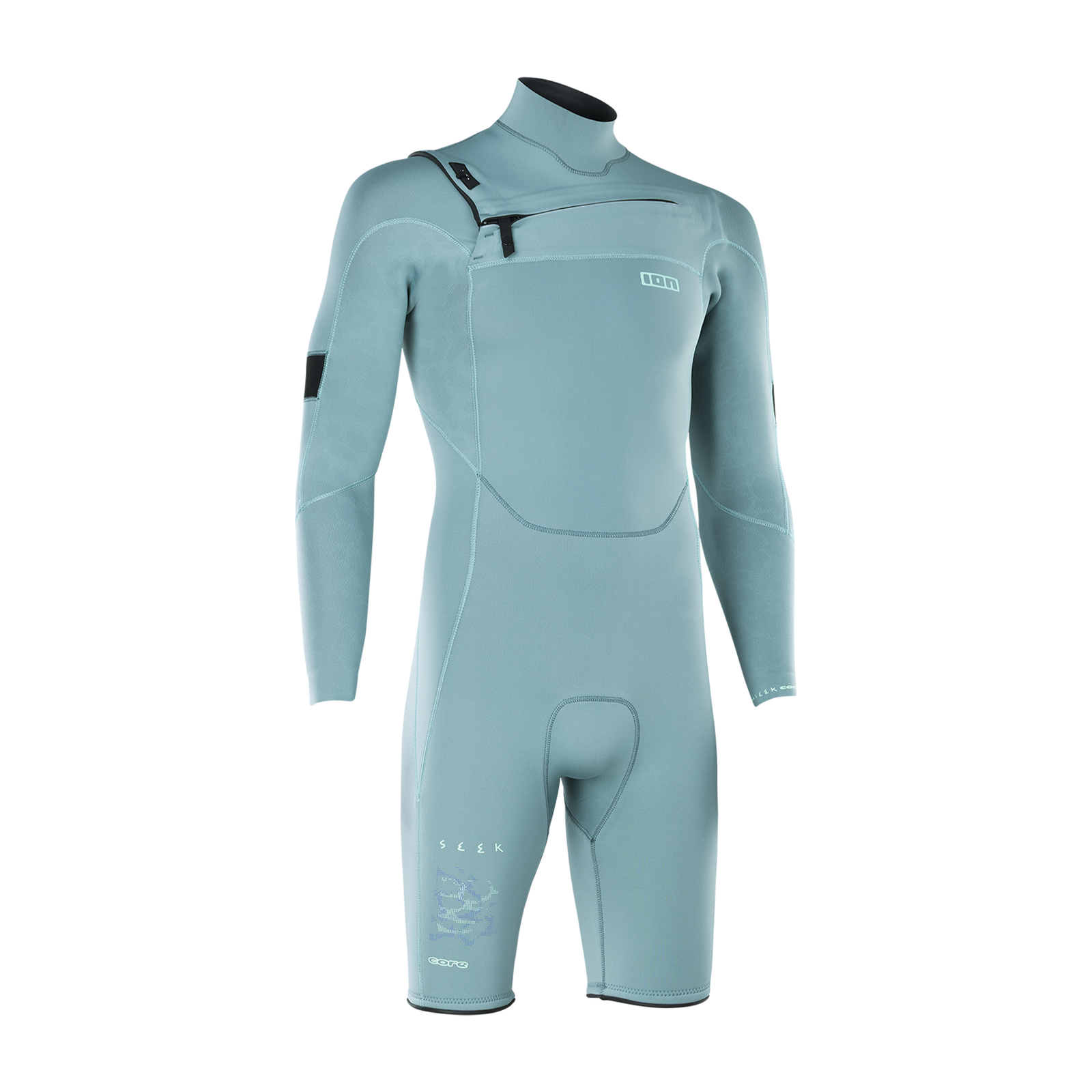 ION Seek Core combinaison shorty manches longues 3/2mm zip frontal en bleu acier