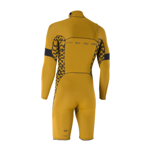 ION Seek Core muta shorty 3/2mm maniche lunghe zip frontale in giallo senape, vista posteriore