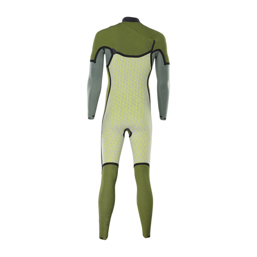 ION Seek Amp 3/2mm front-zip fullsuit men in olive green and light grey back view